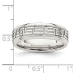 Sterling Silver 6mm Polished Flat Greek Key Design Beveled Edge Fancy Band