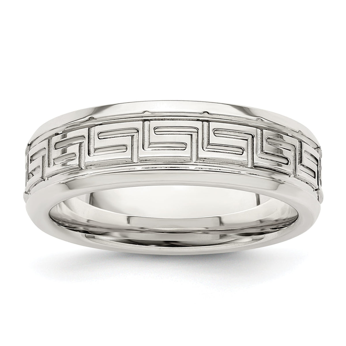 Sterling Silver 6mm Polished Flat Greek Key Design Beveled Edge Fancy Band - Sophia Jewelers Main image