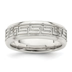 Sterling Silver 6mm Polished Flat Greek Key Design Beveled Edge Fancy Band