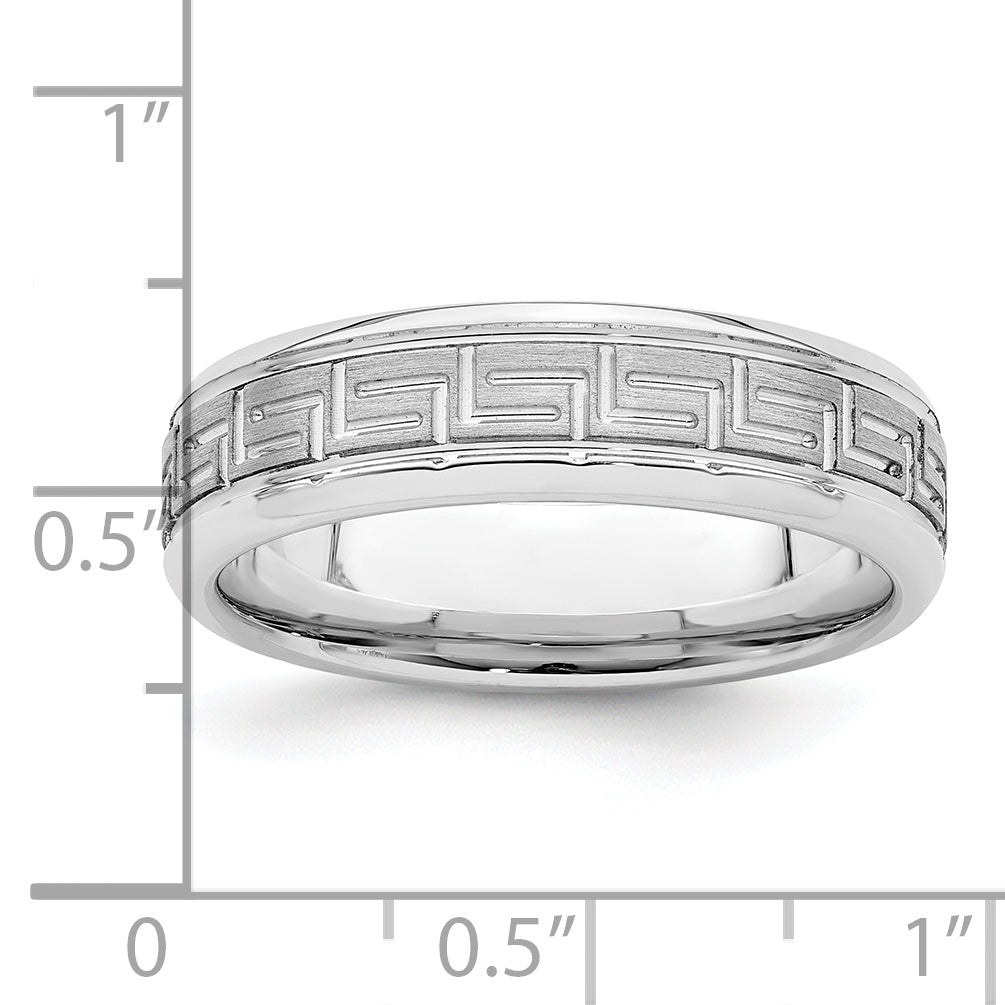 Sterling Silver Rhodium-plated 6mm Brushed Fancy Band Size 13.5
