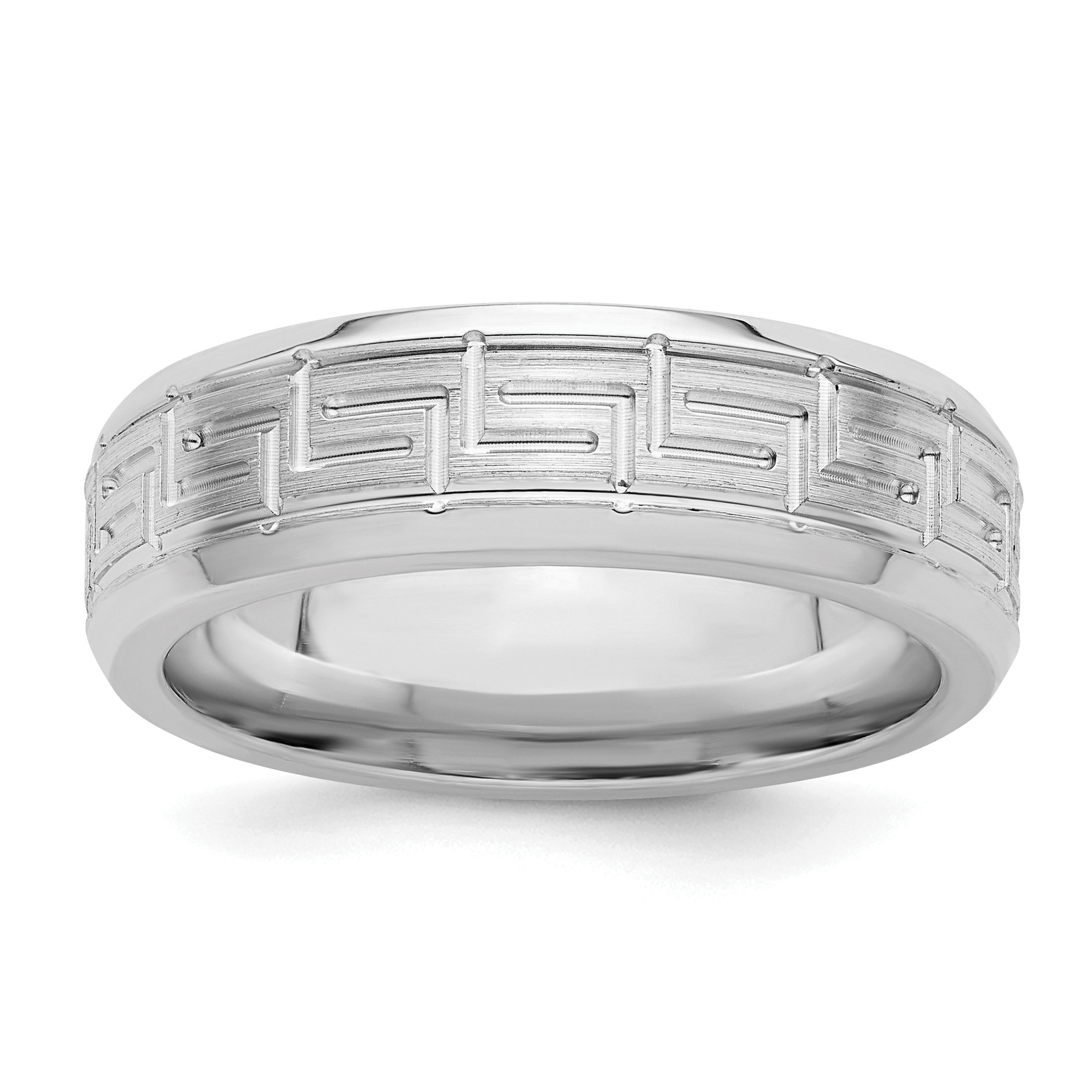 Sterling Silver Rhodium-plated 6mm Brushed Fancy Band Size 13.5