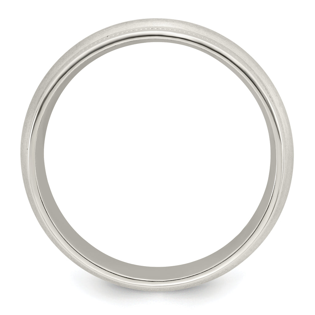 Sterling Silver 7mm Brushed Domed Double Milgrain Fancy Band