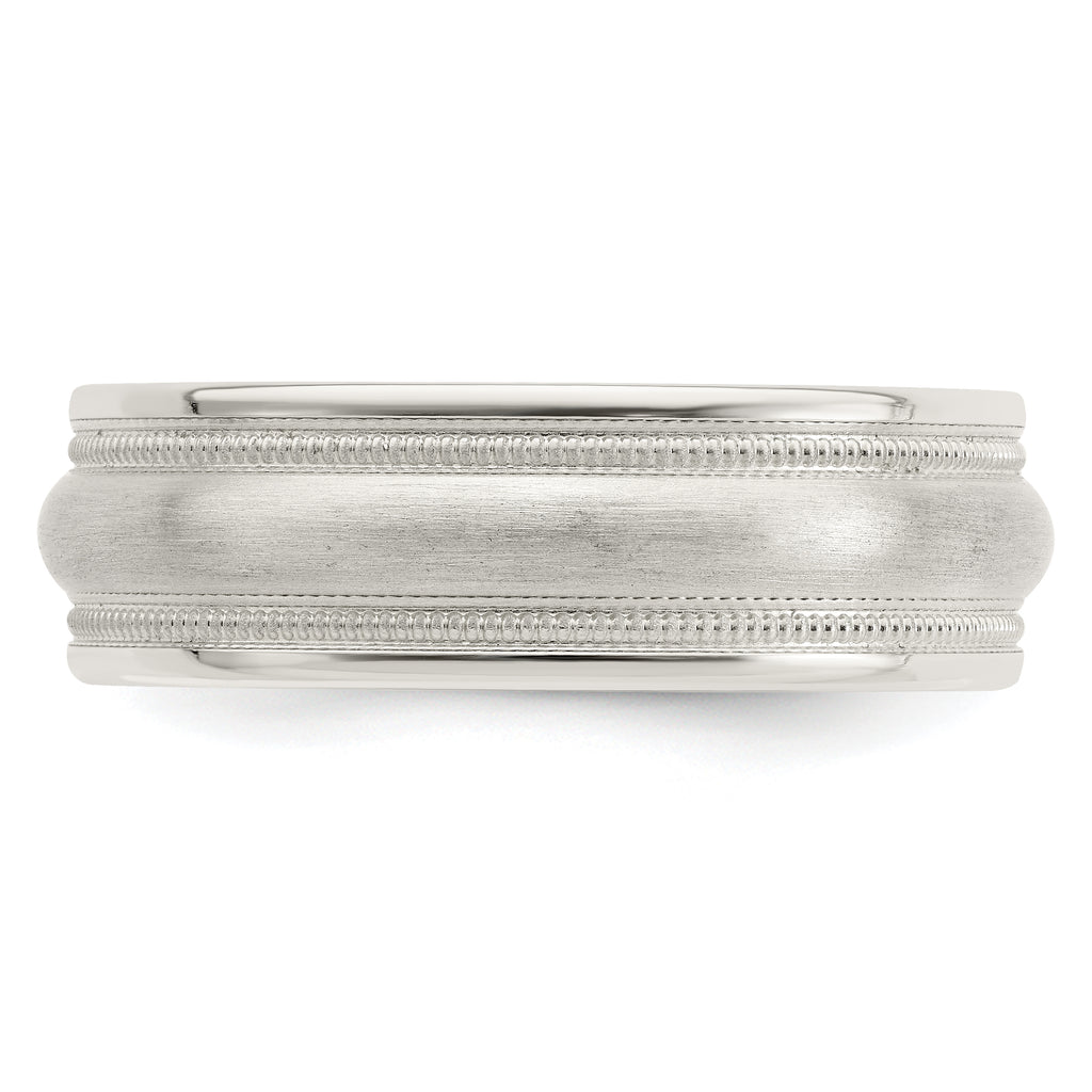 Sterling Silver 7mm Brushed Domed Double Milgrain Fancy Band