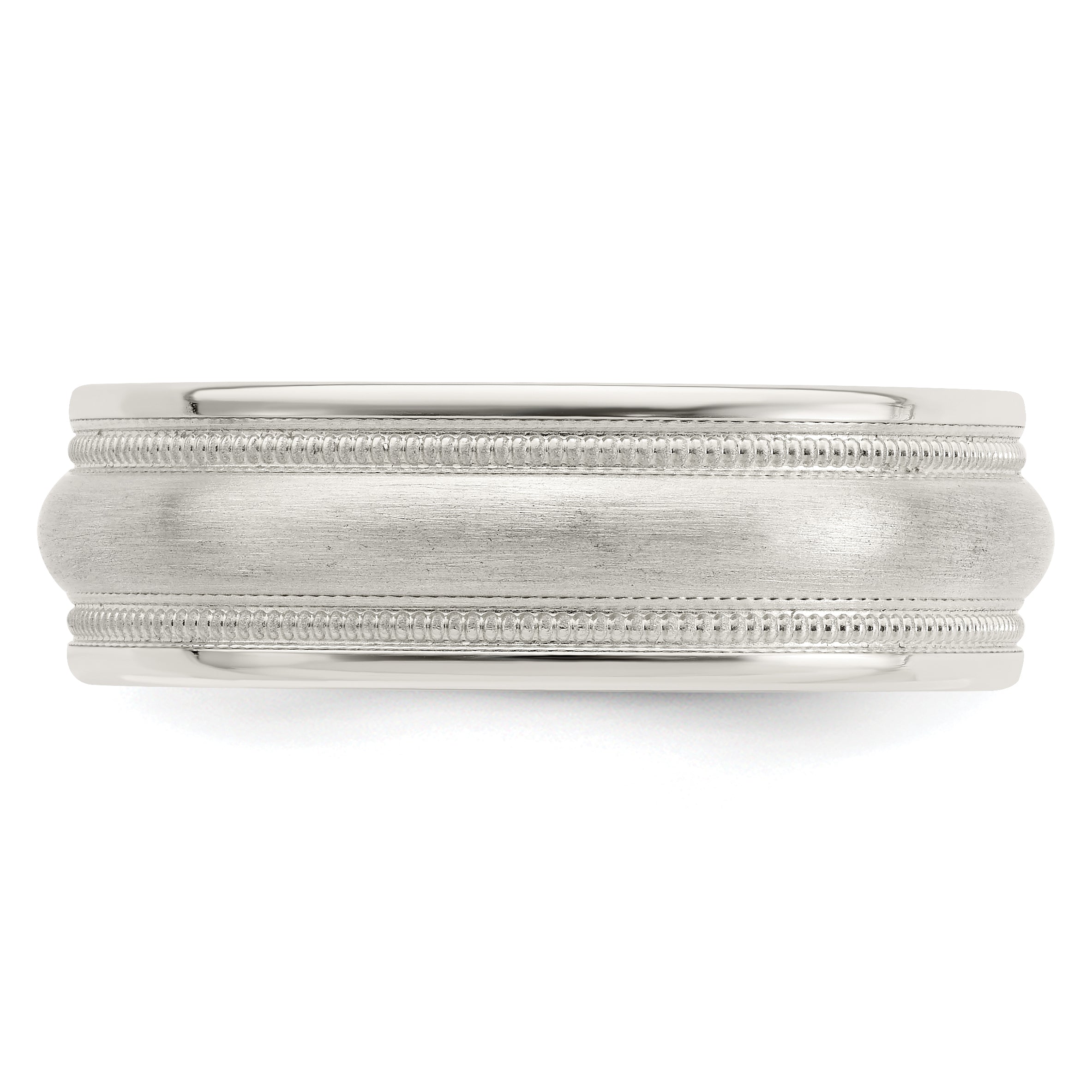 Sterling Silver 7mm Brushed Domed Double Milgrain Fancy Band