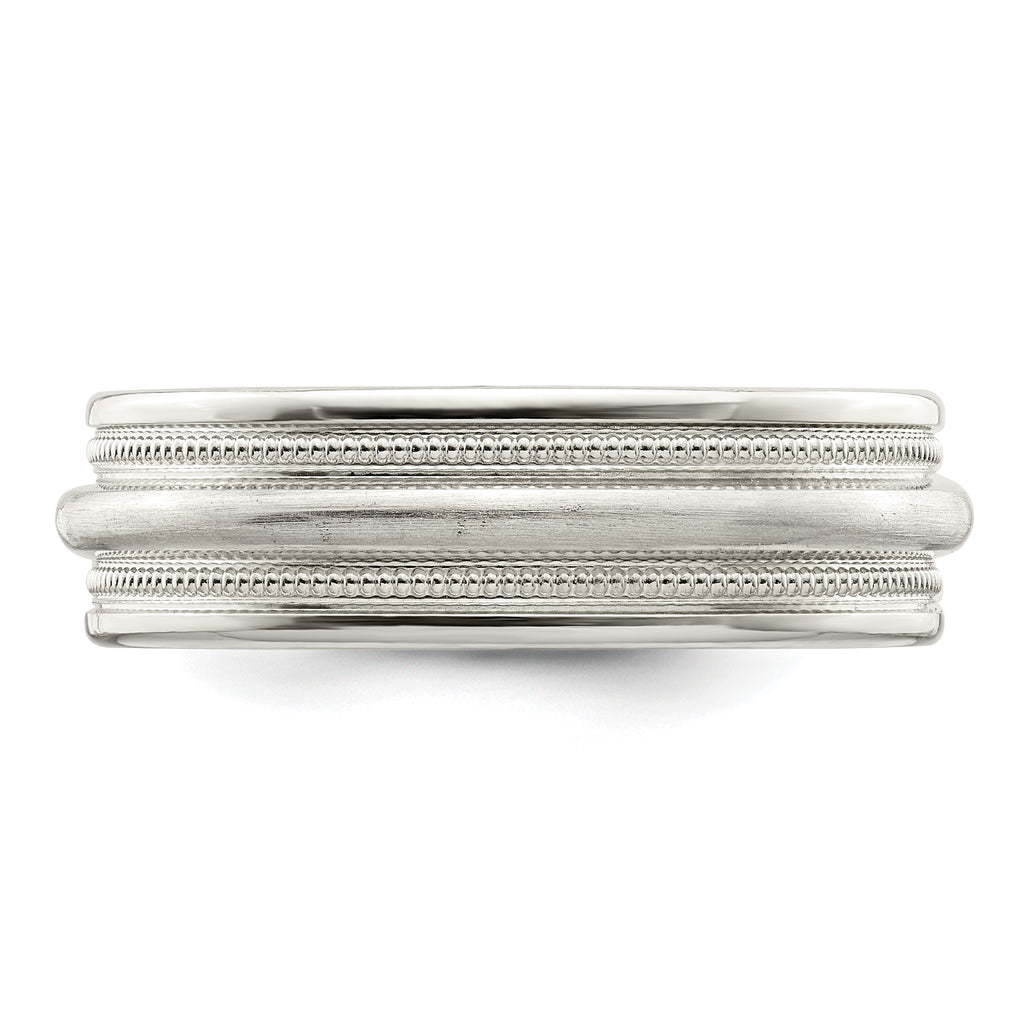 Sterling Silver 7mm Brushed Domed Double Milgrain Fancy Band