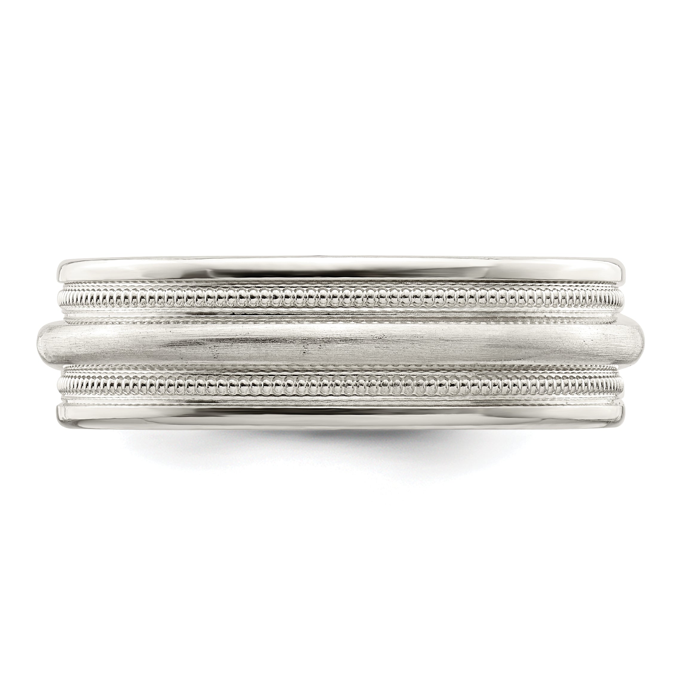 Sterling Silver 7mm Brushed Domed Double Milgrain Fancy Band