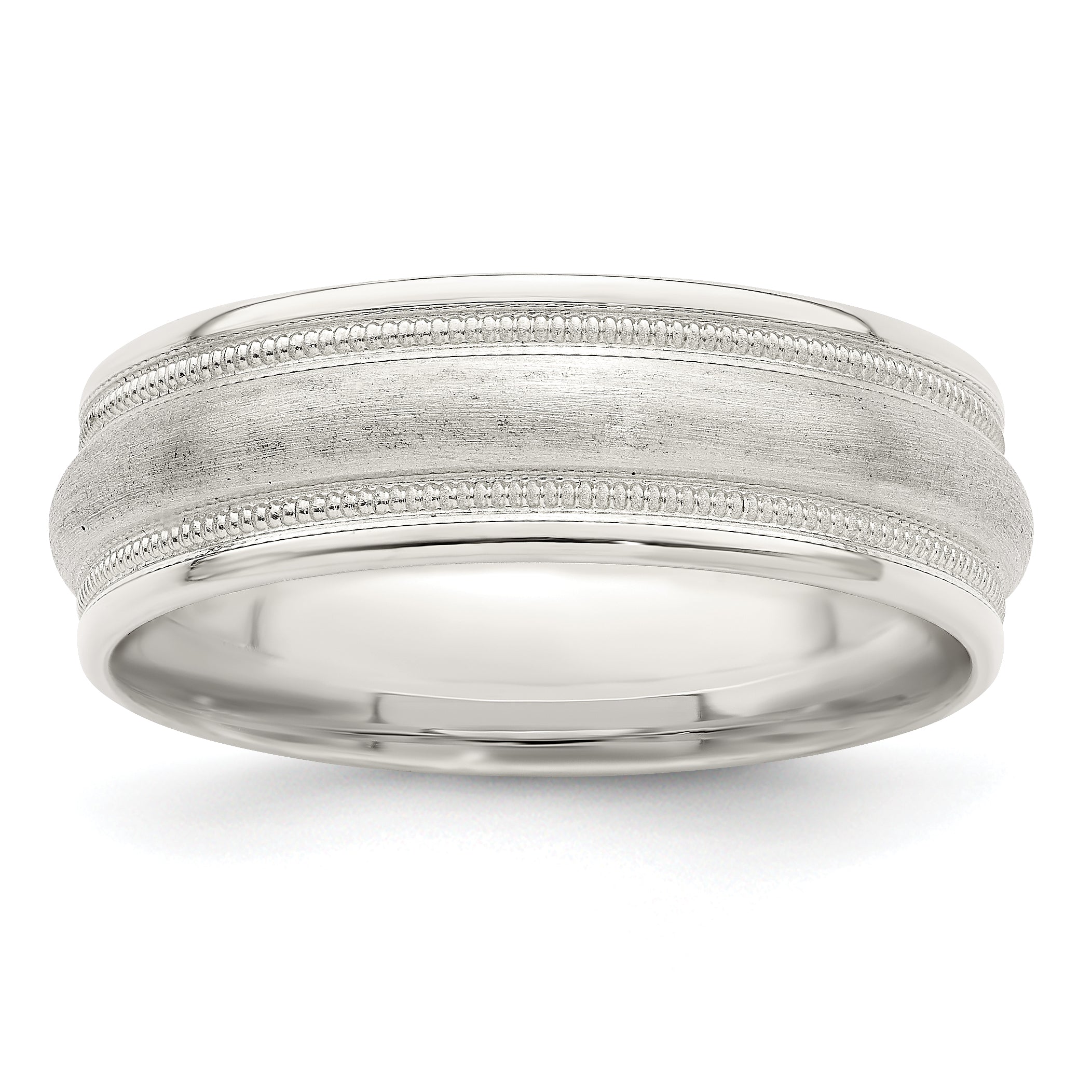 Sterling Silver 7mm Brushed Domed Double Milgrain Fancy Band Main image