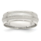 Sterling Silver 7mm Brushed Domed Double Milgrain Fancy Band