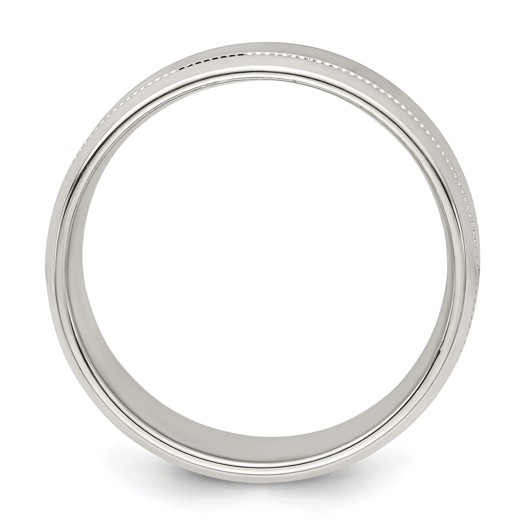 Sterling Silver 6mm Polished Flat Milgrain Beveled Edge Fancy Band Size 13.5