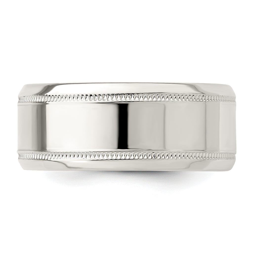 Sterling Silver 6mm Polished Flat Milgrain Beveled Edge Fancy Band Size 13.5