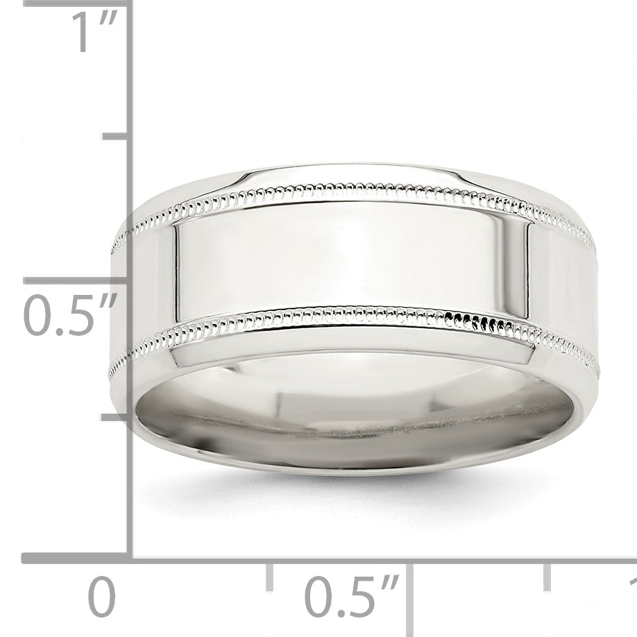 Sterling Silver 6mm Polished Flat Milgrain Beveled Edge Fancy Band Size 13.5