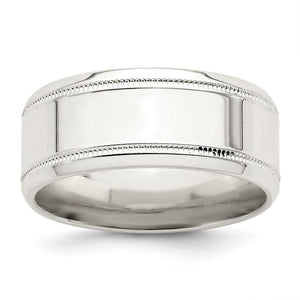 Sterling Silver 6mm Polished Flat Milgrain Beveled Edge Fancy Band, Size 7–13.5 - Sophia Jewelers