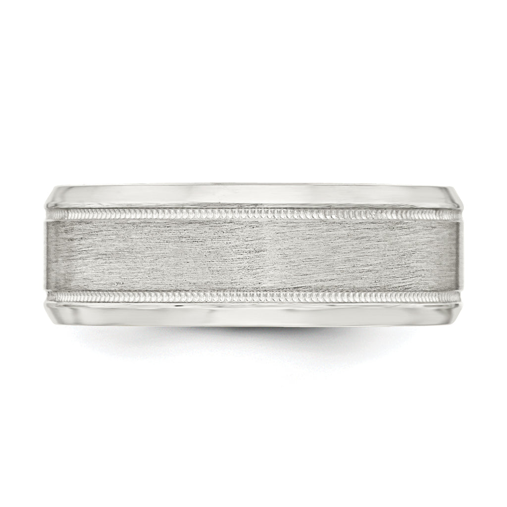 Sterling Silver 6mm Brushed Flat Milgrain Beveled Edge Fancy Band Size 13.5