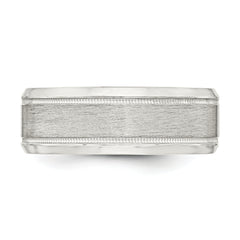 Sterling Silver 6mm Brushed Flat Milgrain Beveled Edge Fancy Band Size 13.5