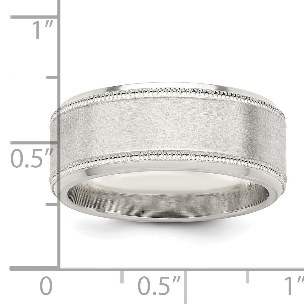 Sterling Silver 6mm Brushed Flat Milgrain Beveled Edge Fancy Band Size 13.5