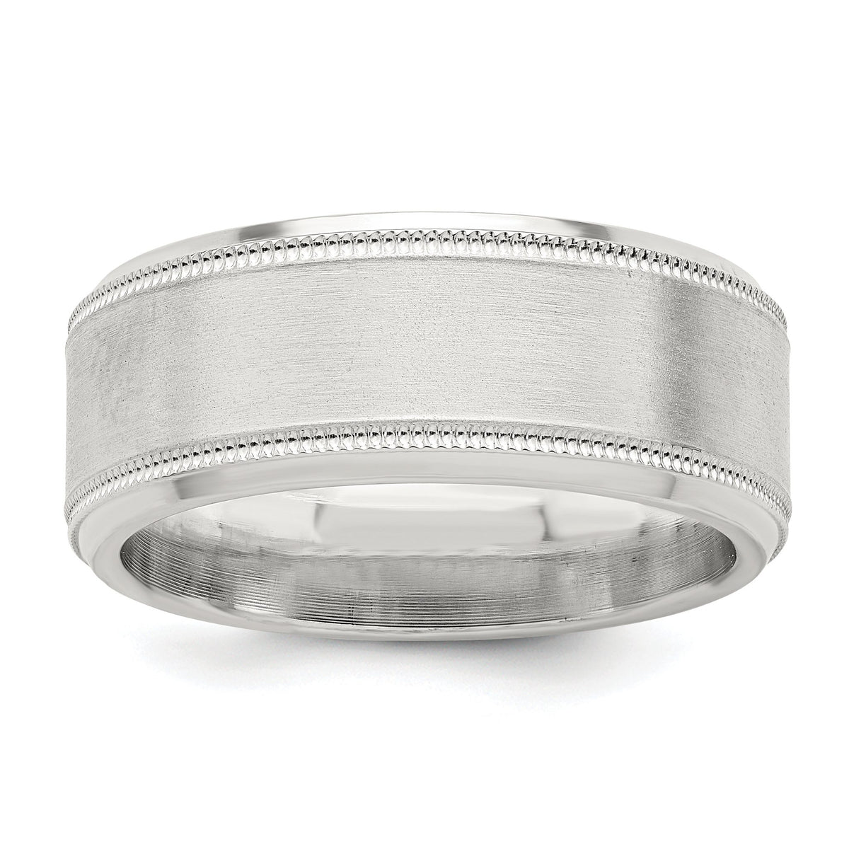 Sterling Silver 6mm Brushed Flat Milgrain Beveled Edge Fancy Band, Size 7–13.5 - Sophia Jewelers Main image