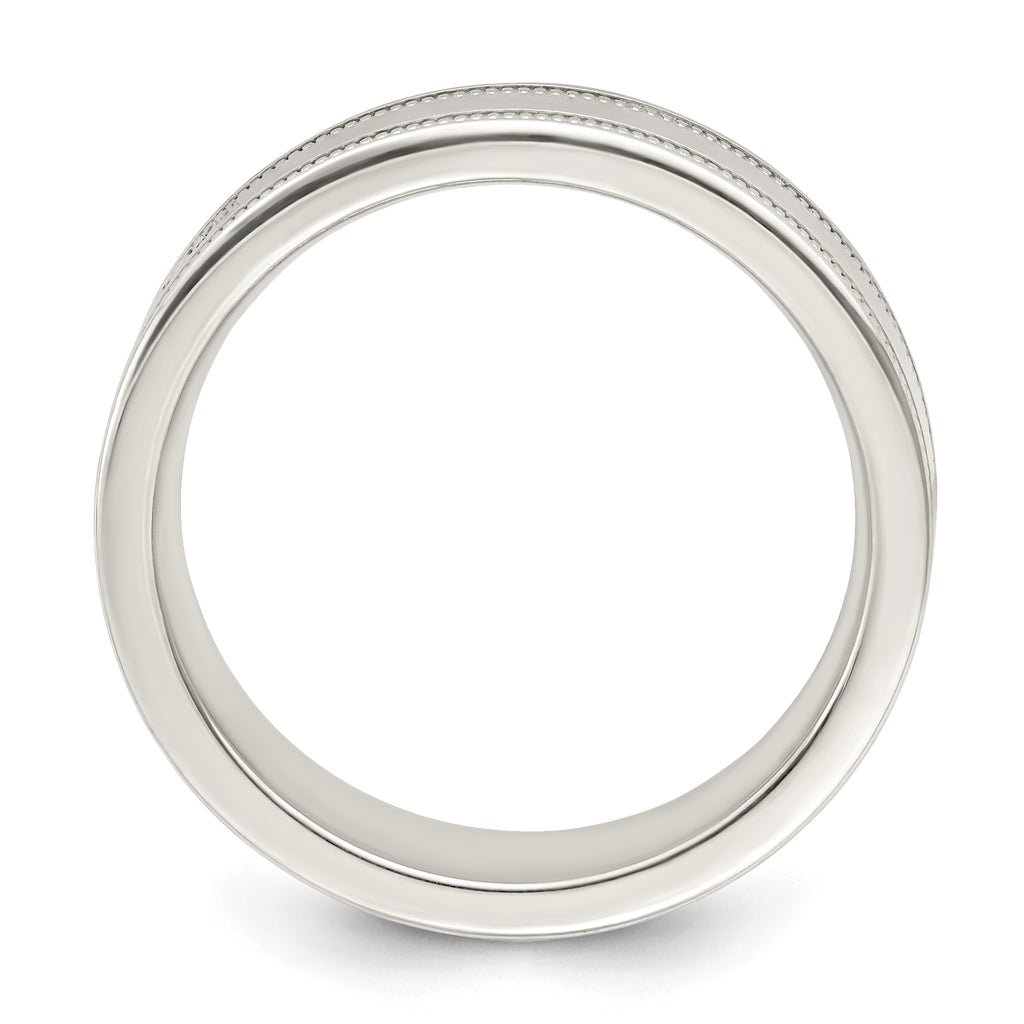 Sterling Silver 6mm Polished Flat Milgrain Grooved Edge Fancy Band Size 13.5