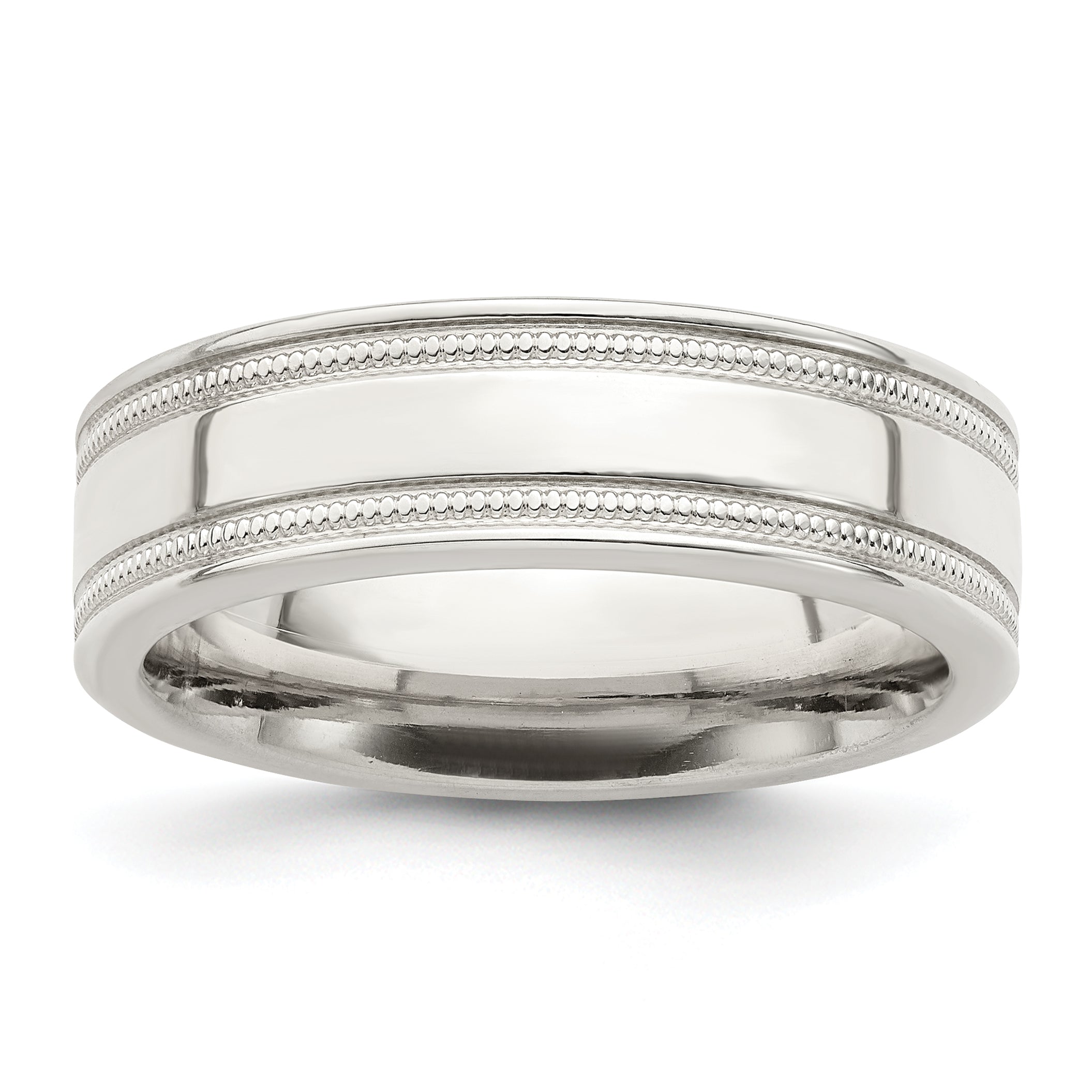 Sterling Silver 6mm Polished Flat Milgrain Grooved Edge Fancy Band Size 13.5
