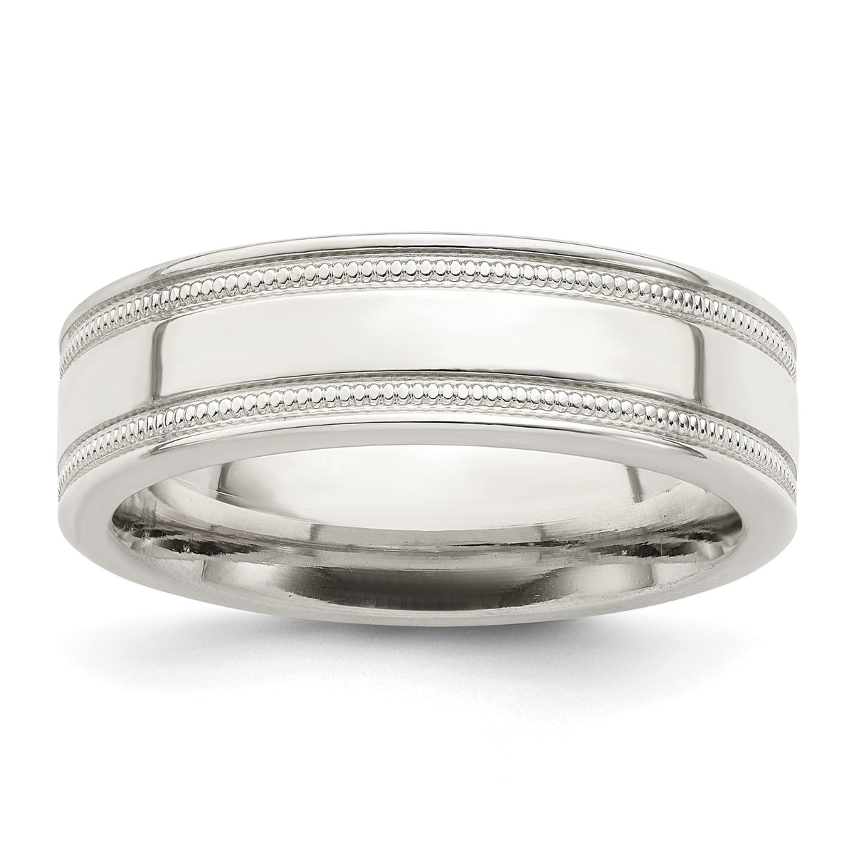 Sterling Silver 6mm Polished Flat Milgrain Grooved Edge Fancy Band, Size 7–13.5 - Sophia Jewelers Main image