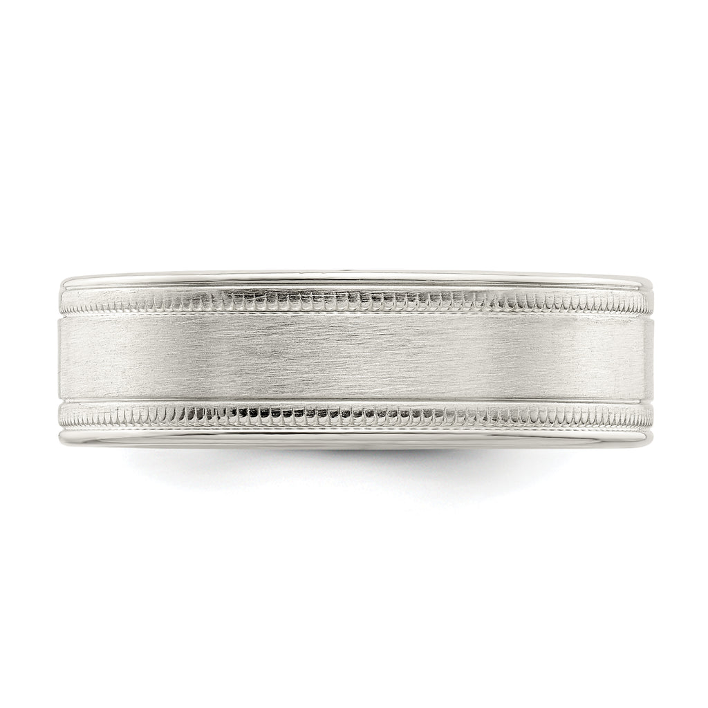 Sterling Silver 6mm Brushed Flat Milgrain Grooved Edge Fancy Band