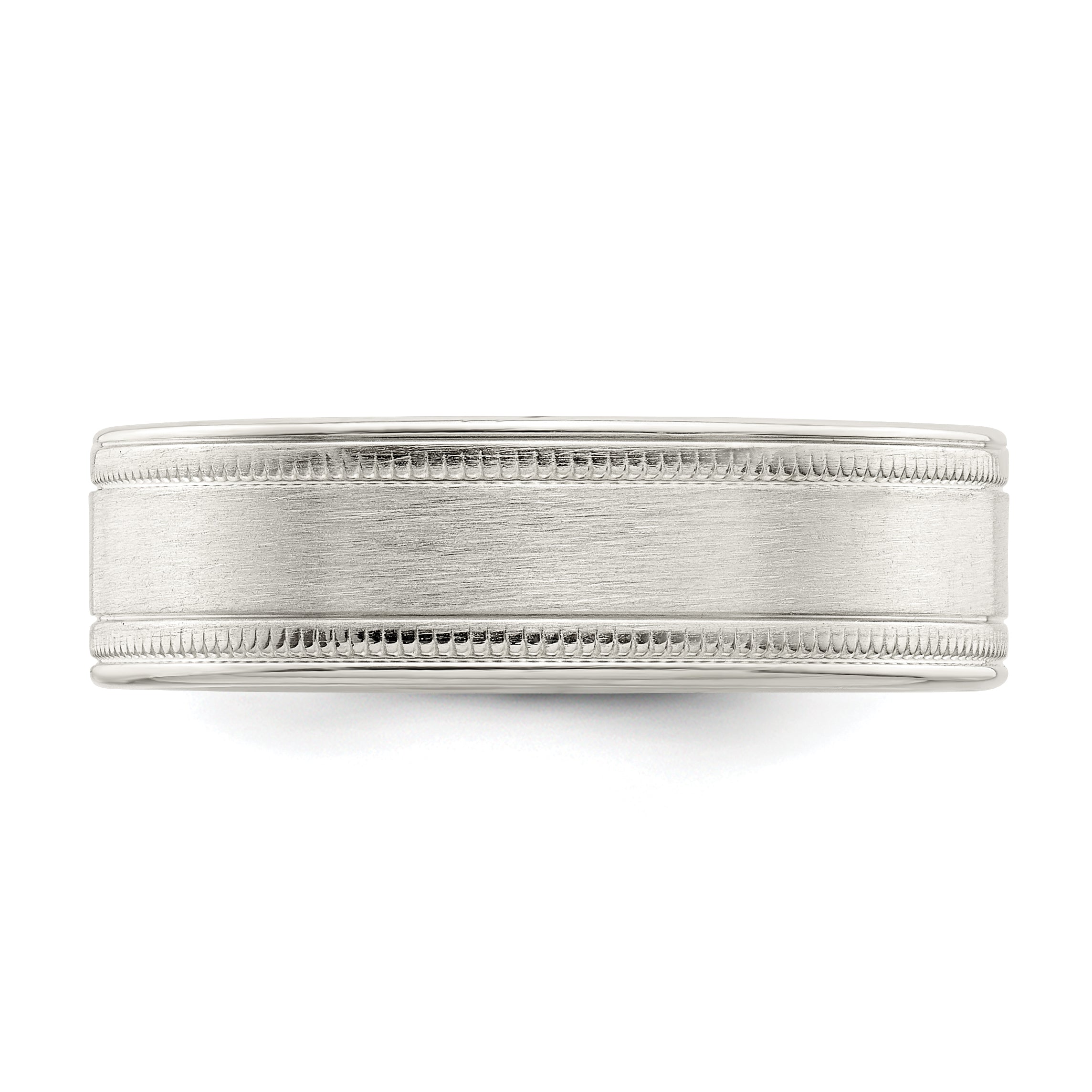 Sterling Silver 6mm Brushed Flat Milgrain Grooved Edge Fancy Band