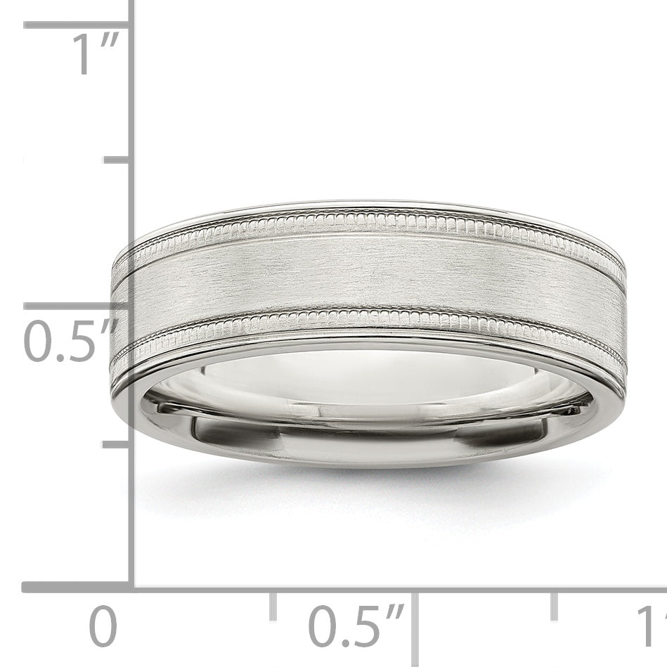Sterling Silver 6mm Brushed Flat Milgrain Grooved Edge Fancy Band