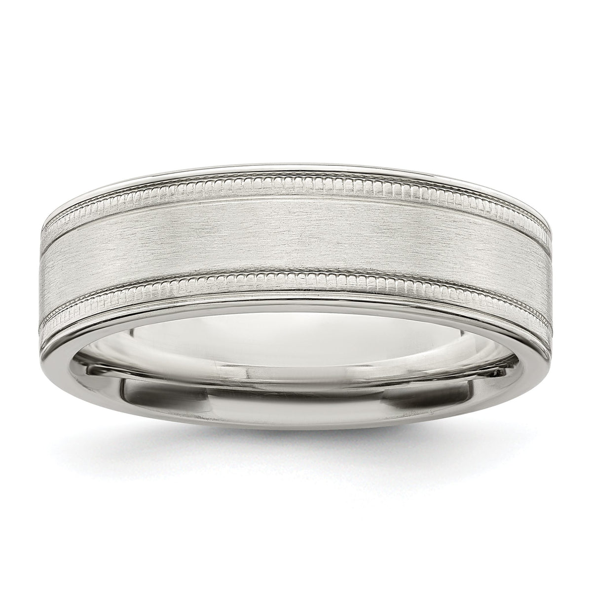 Sterling Silver 6mm Brushed Flat Milgrain Grooved Edge Fancy Band, Size 7–13.5 - Sophia Jewelers Main image