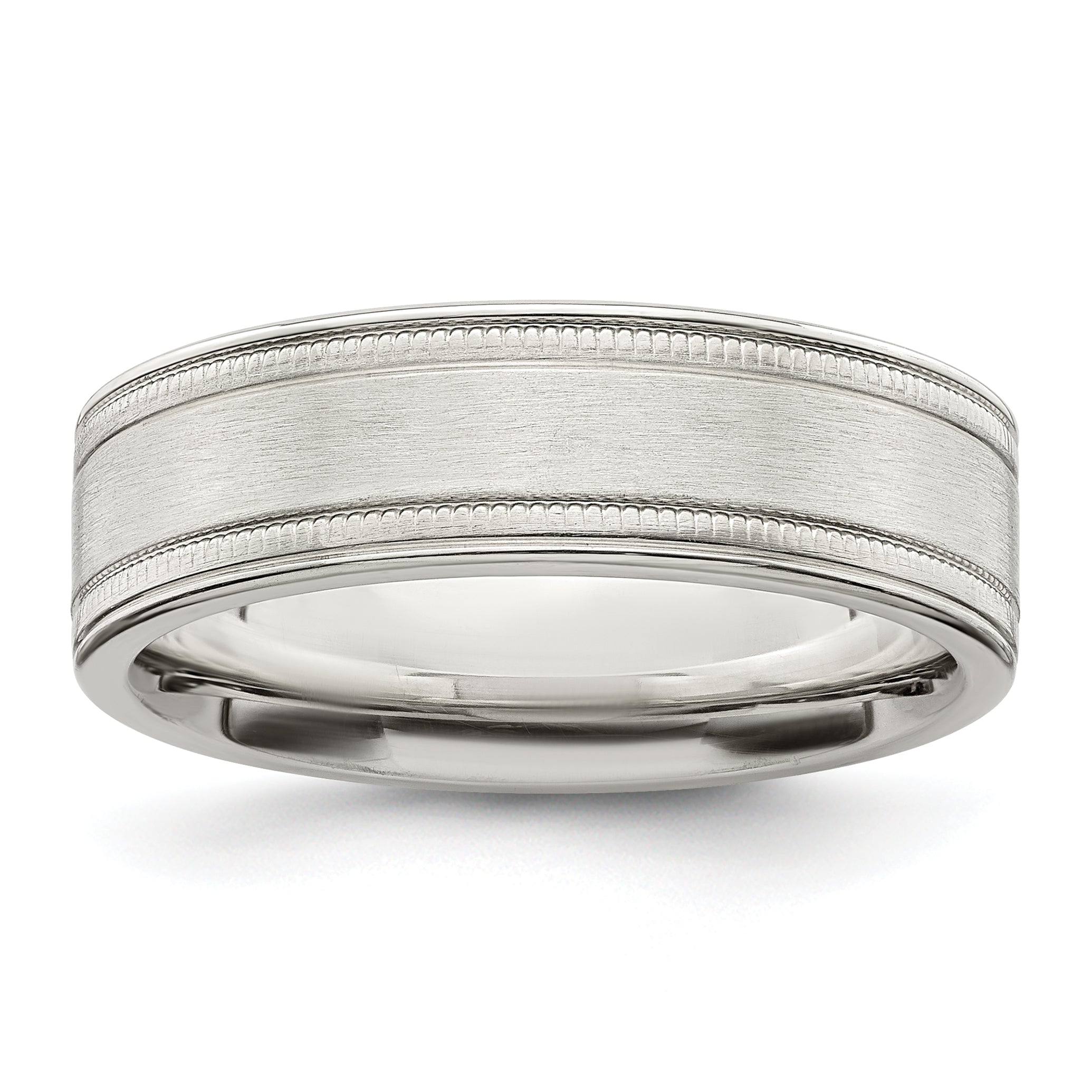 Sterling Silver 6mm Brushed Flat Milgrain Grooved Edge Fancy Band Main image