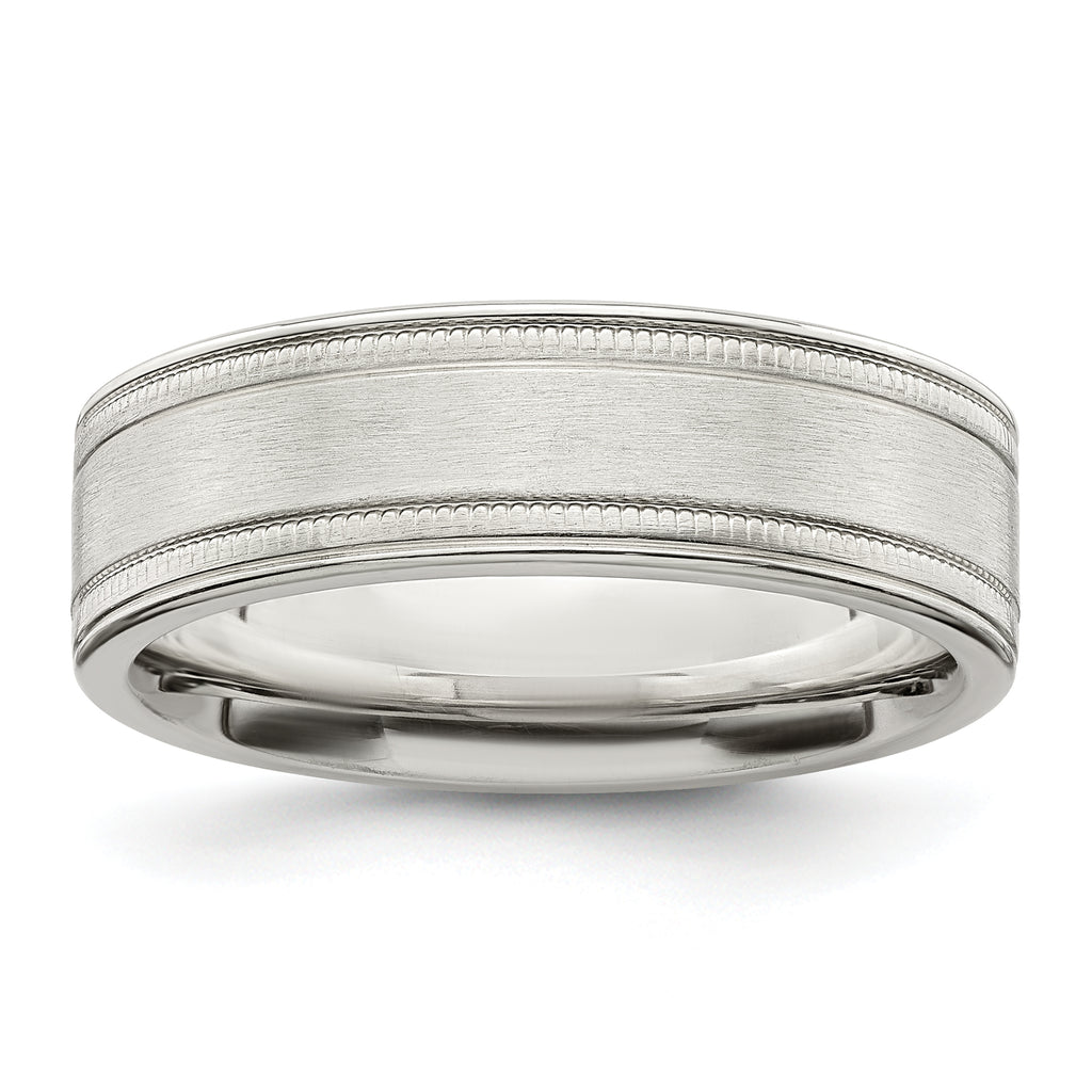 Sterling Silver 6mm Brushed Flat Milgrain Grooved Edge Fancy Band