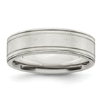 Sterling Silver 6mm Brushed Flat Milgrain Grooved Edge Fancy Band