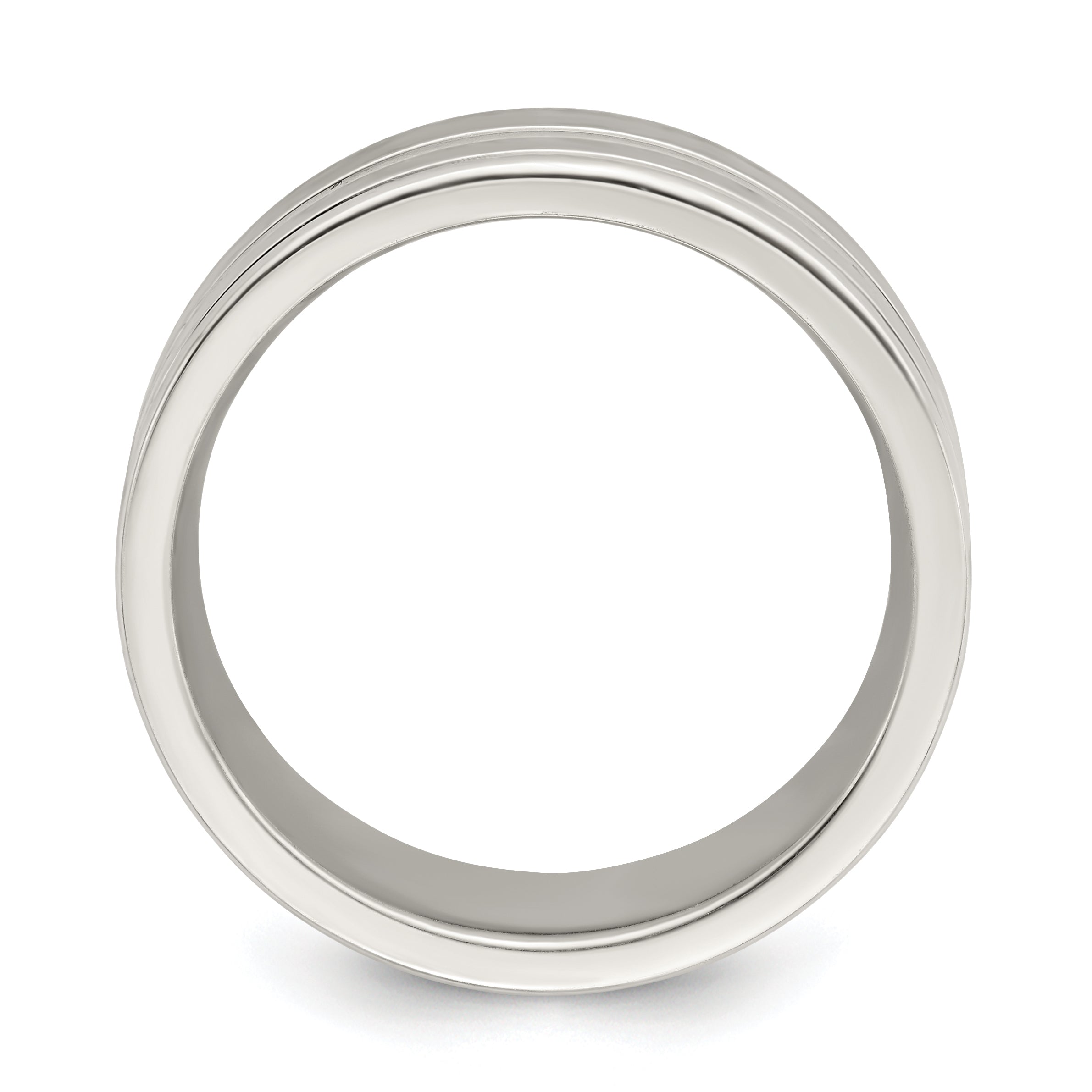 Sterling Silver 8mm Polished Flat Grooved Fancy Band Size 13.5