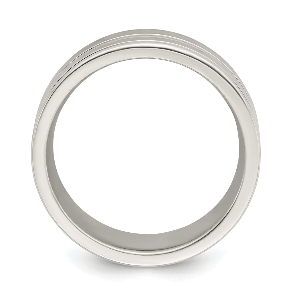 Sterling Silver 8mm Polished Flat Grooved Fancy Band
