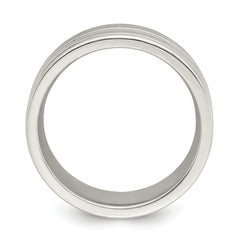 Sterling Silver 8mm Polished Flat Grooved Fancy Band Size 13.5