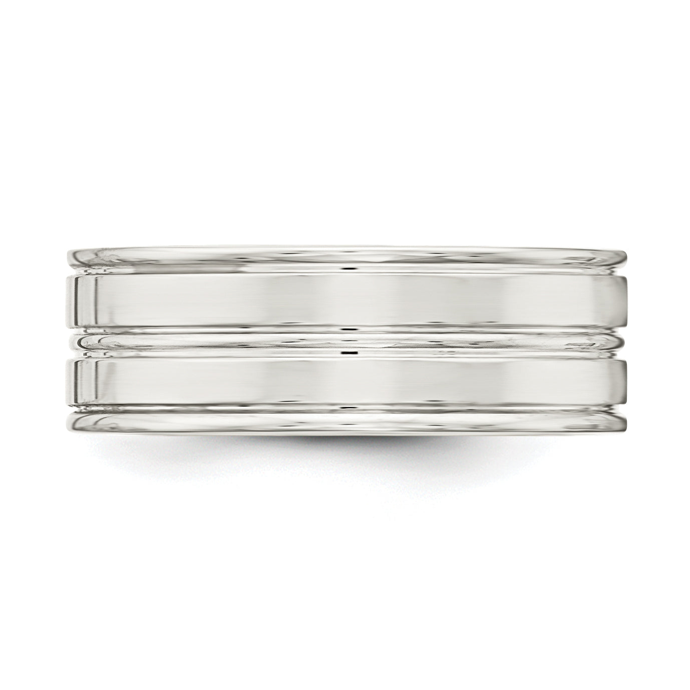 Sterling Silver 8mm Polished Flat Grooved Fancy Band Size 13.5
