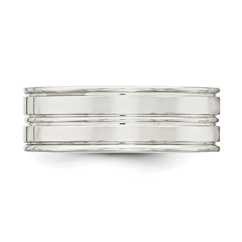 Sterling Silver 8mm Polished Flat Grooved Fancy Band