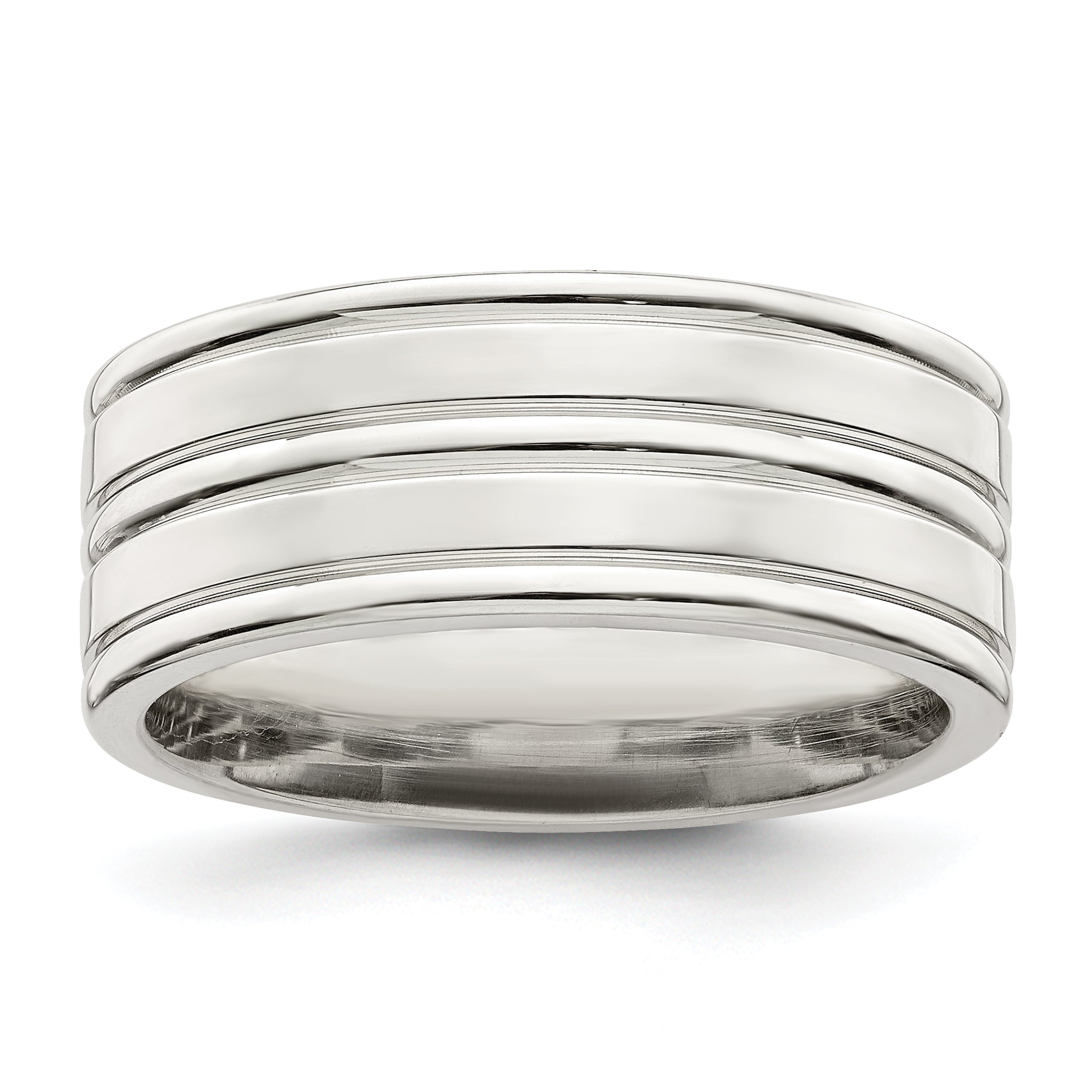 Sterling Silver 8mm Polished Flat Grooved Fancy Band Size 13.5