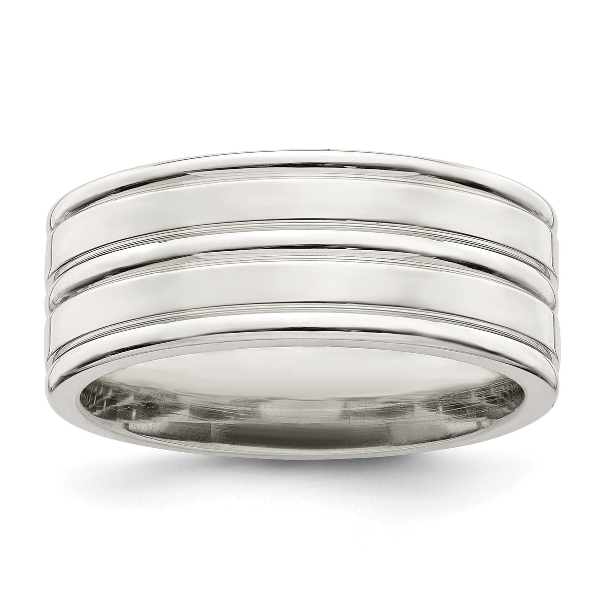 Sterling Silver 8mm Polished Flat Grooved Fancy Band, Size 7–13.5 - Sophia Jewelers Main image