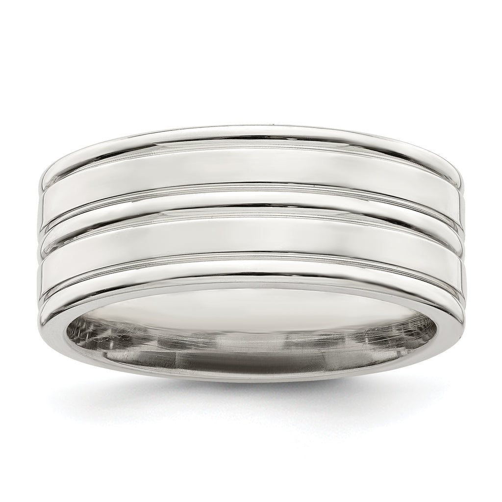 Sterling Silver 8mm Polished Flat Grooved Fancy Band