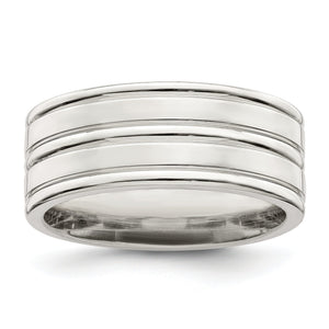 Sterling Silver 8mm Polished Flat Grooved Fancy Band, Size 7–13.5 - Sophia Jewelers