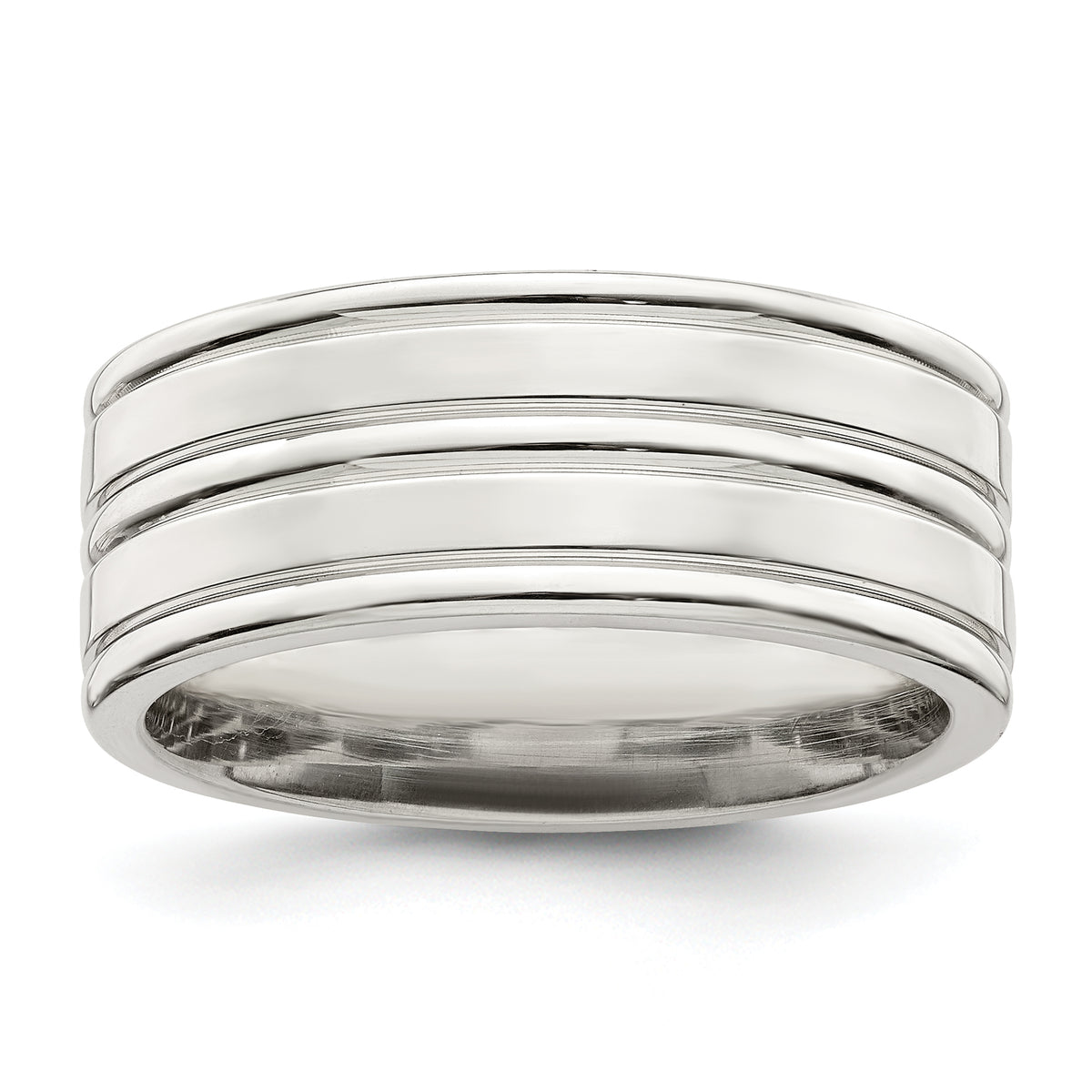 Sterling Silver 8mm Polished Flat Grooved Fancy Band Size 13.5