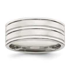 Sterling Silver 8mm Polished Flat Grooved Fancy Band Size 13.5