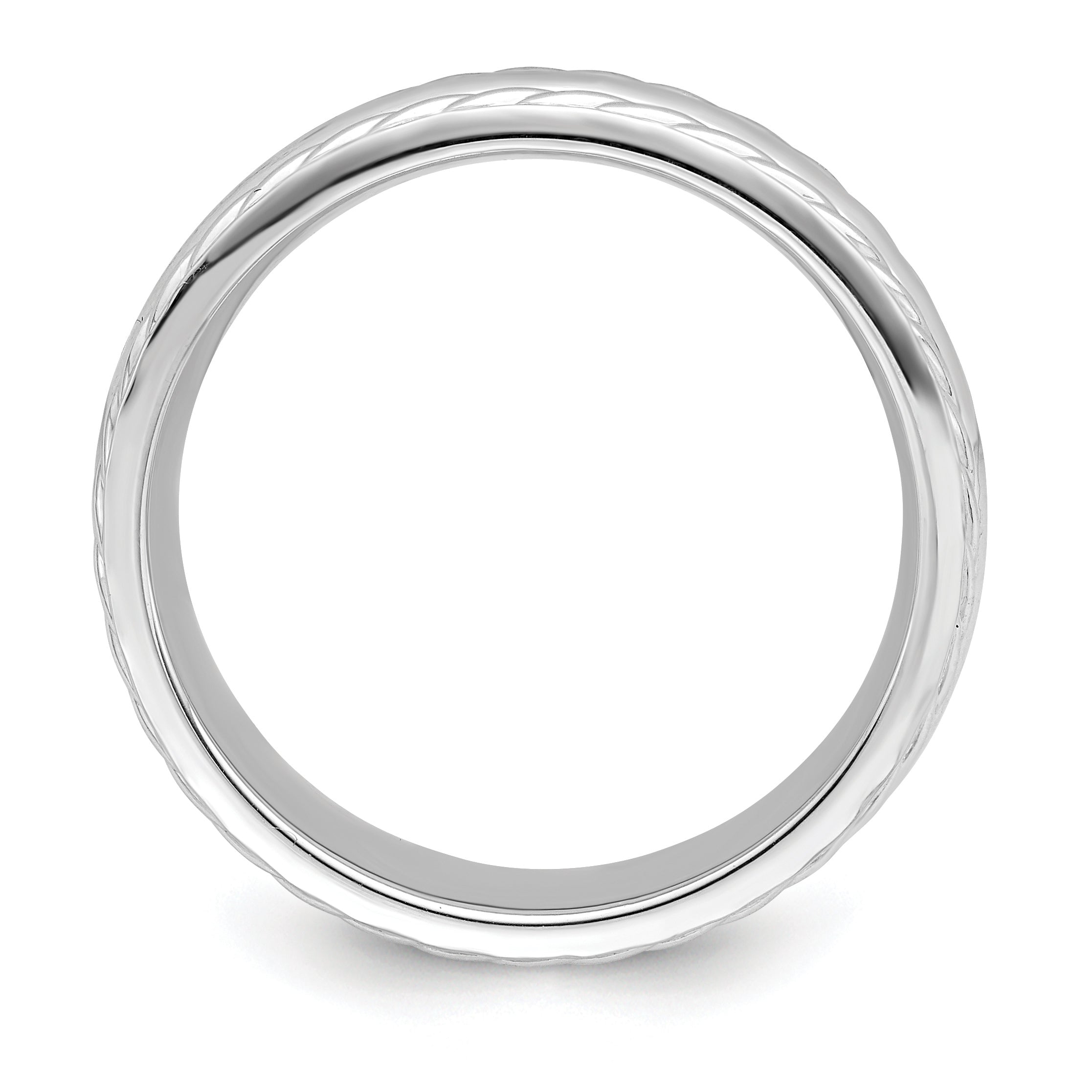 Sterling Silver 6mm Polished Domed Rope Edge Fancy Band