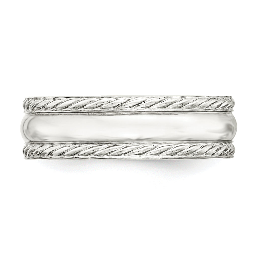 Sterling Silver 6mm Polished Domed Rope Edge Fancy Band