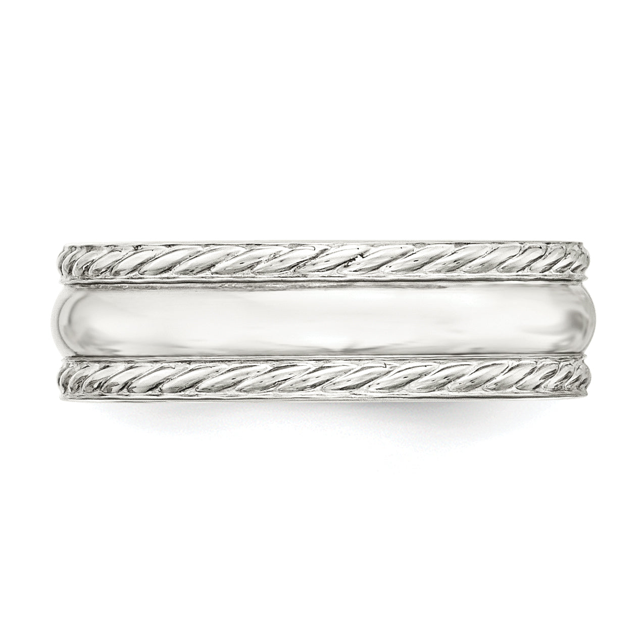Sterling Silver 6mm Polished Domed Rope Edge Fancy Band