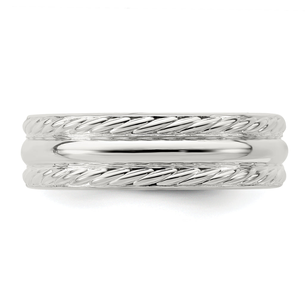 Sterling Silver 6mm Polished Domed Rope Edge Fancy Band