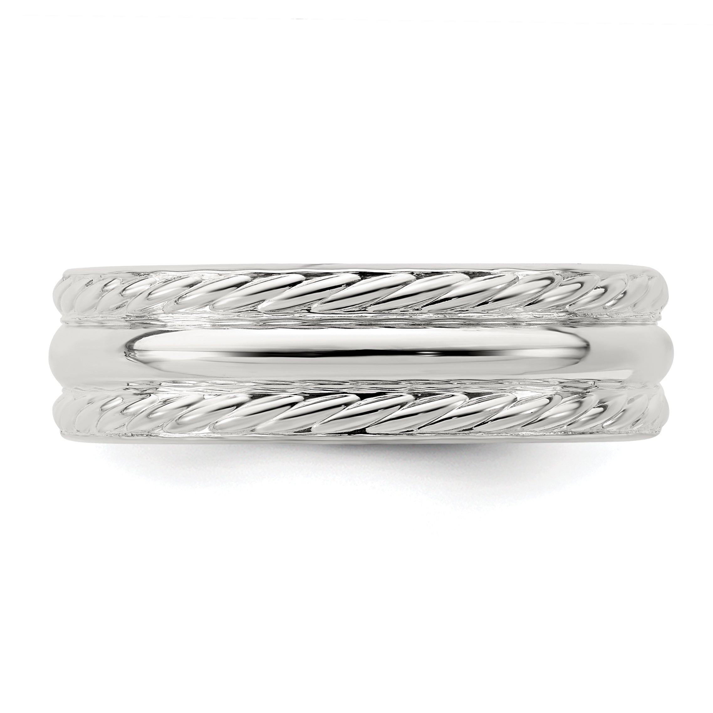 Sterling Silver 6mm Polished Domed Rope Edge Fancy Band