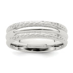 Sterling Silver 6mm Polished Domed Rope Edge Fancy Band