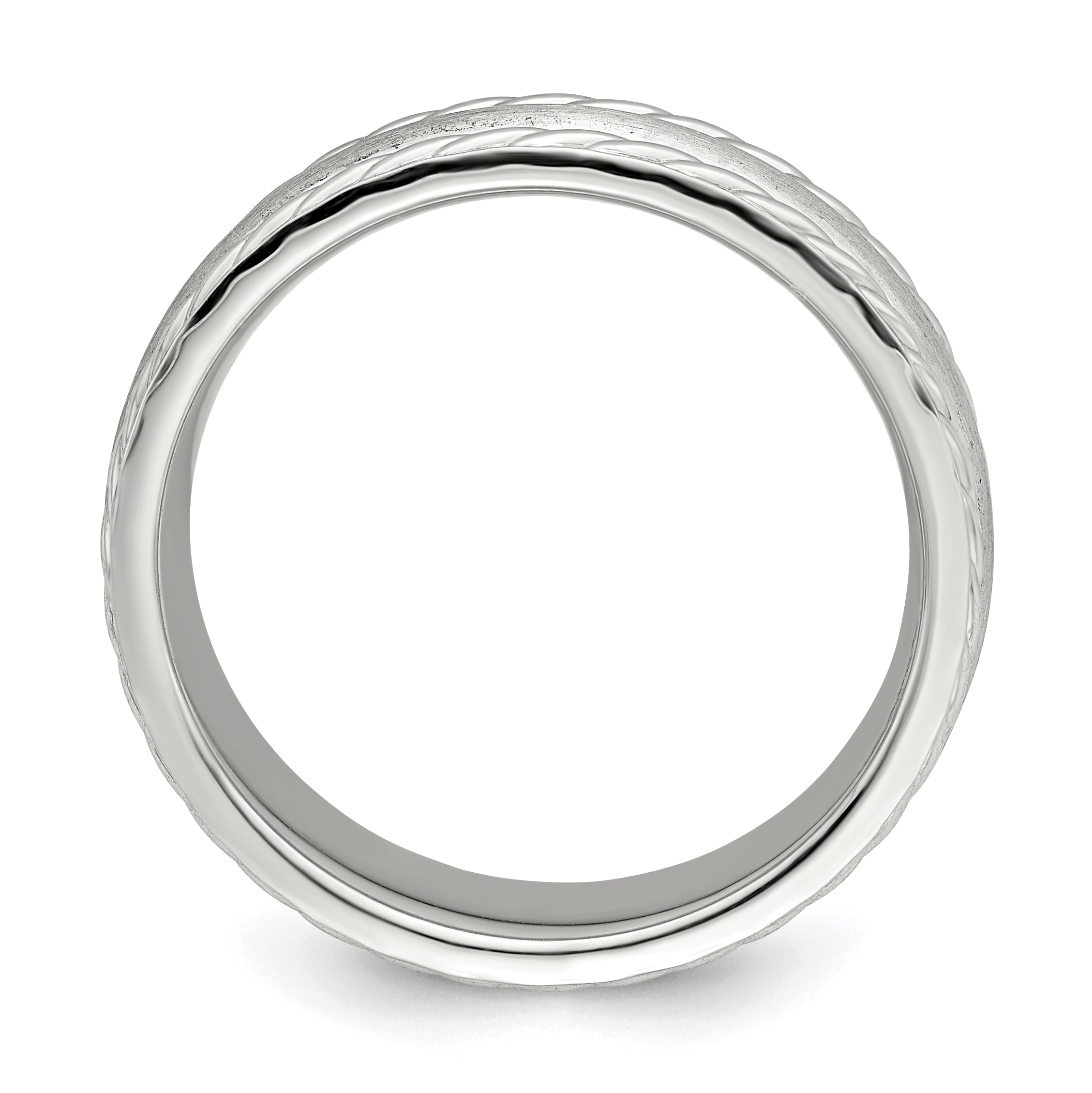 Sterling Silver 6mm Brushed Domed Rope Edge Fancy Band Size 13