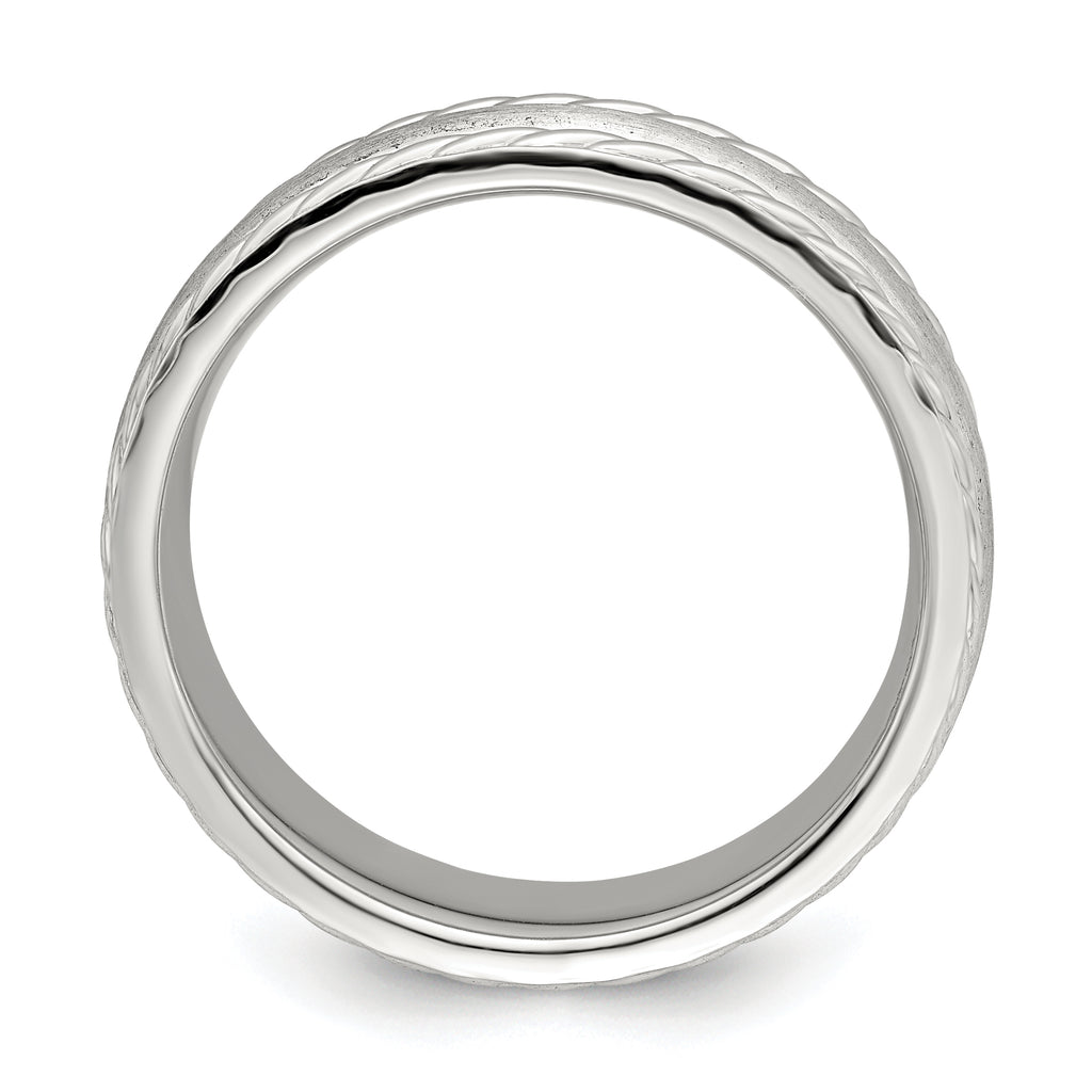 Sterling Silver 6mm Brushed Domed Rope Edge Fancy Band