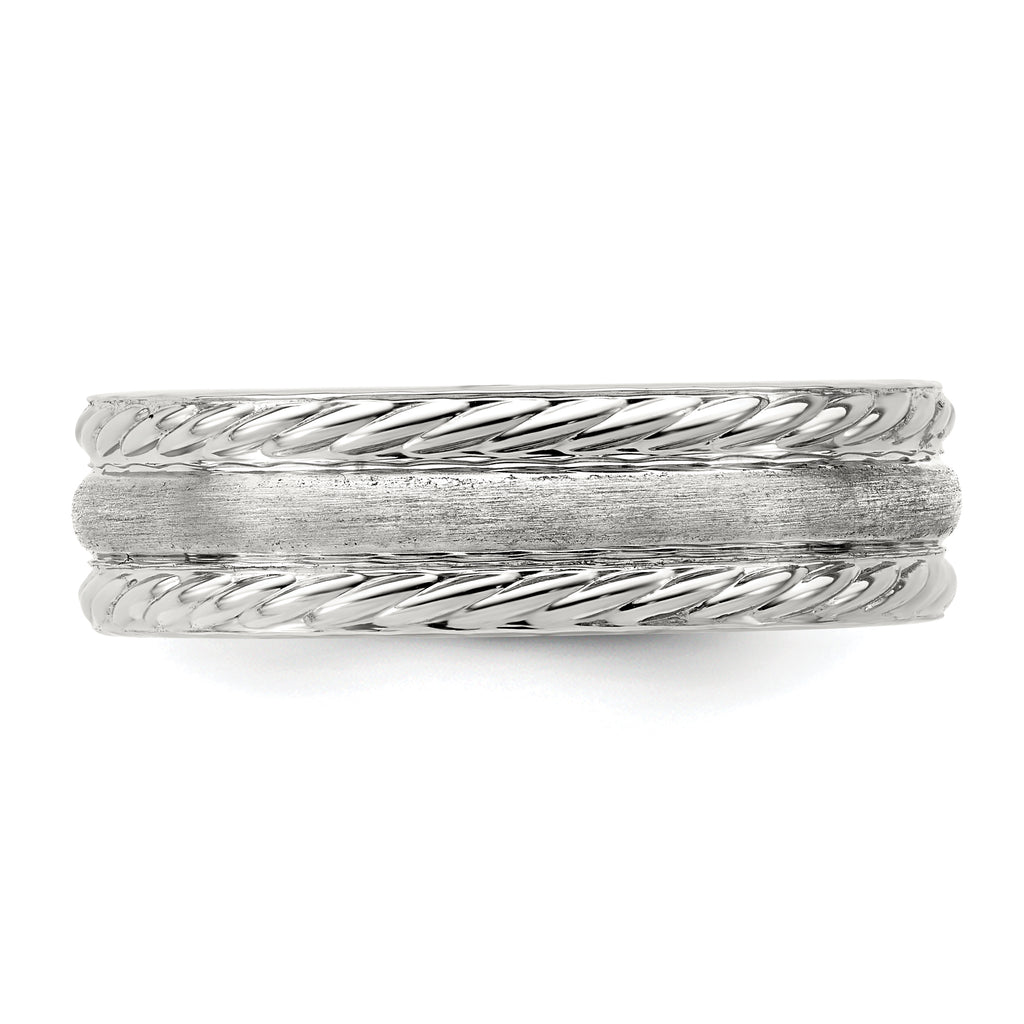 Sterling Silver 6mm Brushed Domed Rope Edge Fancy Band